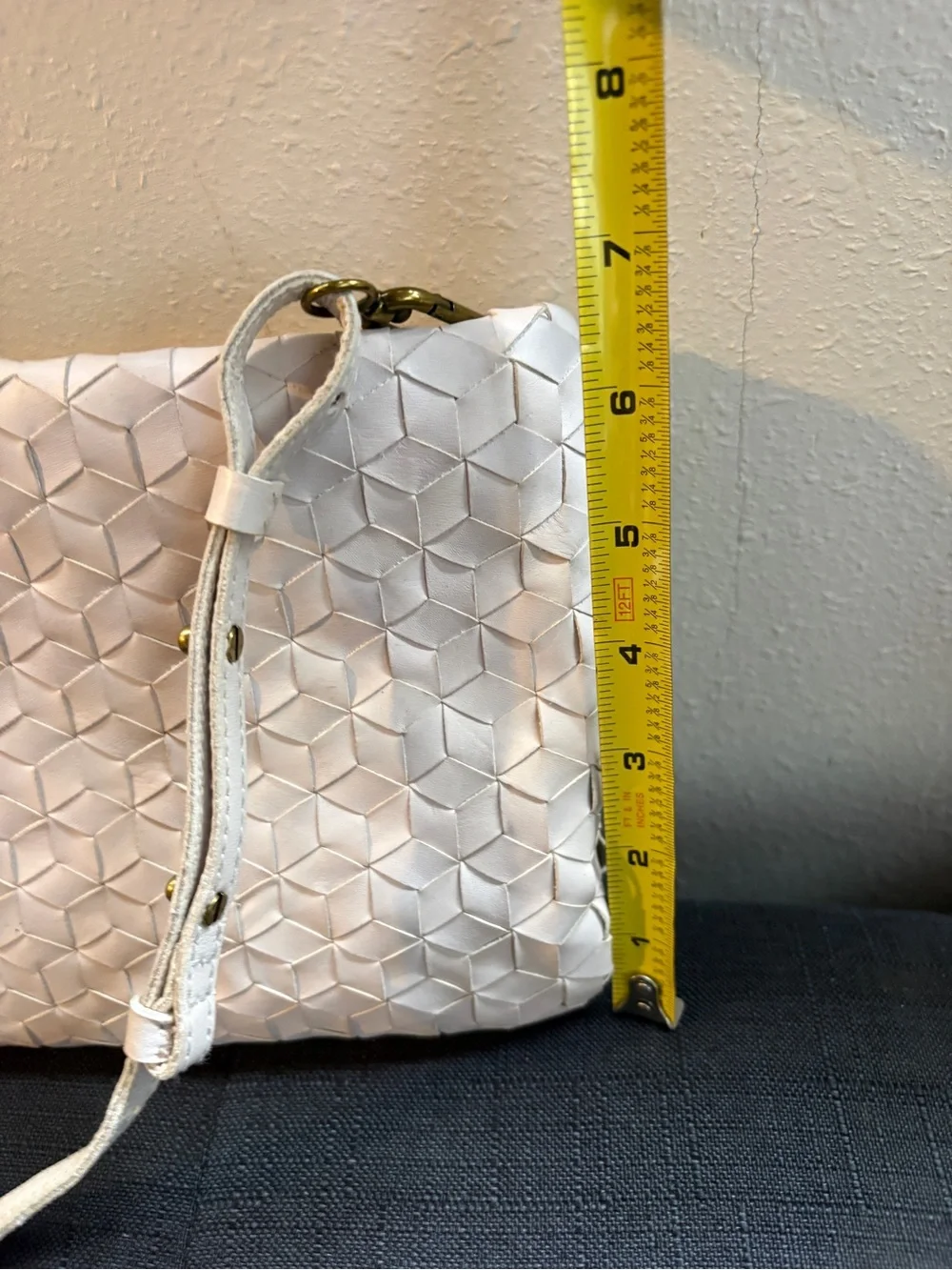 Madewell Cream Woven Leather Crossbody with Brass Hardware